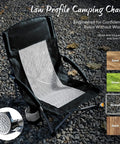 Foldable Camping Beach Chair For Adults With Cup Holders, mesh seat, stable on gravel, extra wide, black color