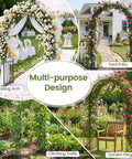 Heavy Duty 86 Inch Steel Garden Arch Pergola Arbor with ground stakes, ideal for weddings, parties, and backyard decor; multipurpose use