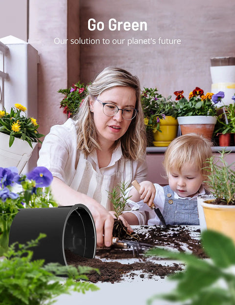 Parent and child gardening with Electric Kitchen Compost Bin For Indoor Countertop With 3 Modes, Odor Free Carbon Filter System.