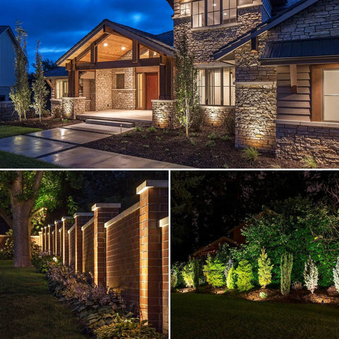Low Voltage Landscape Lighting Kit With Transformer And 65 Ft Wire, showcasing 8 Aluminum Spot Lights for Yard at night