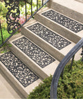 Grippy No Slip Butterfly Stair Traction Treads Set Of 4 Black Rubber Mats Iron Grill Look on outdoor steps