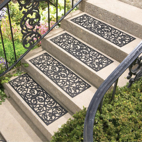 Grippy No Slip Butterfly Stair Traction Treads Set Of 4 Black Rubber Mats Iron Grill Look on outdoor steps