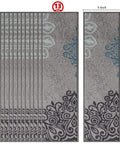 Non Slip Stair Treads Carpet Floral Gray Peel And Stick Set Of 13 8x30 Inches, floral pattern, dimensions indicated