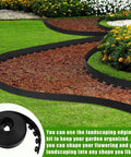 Garden with 4 Inch By 100 Foot Landscape Edging Kit Plastic Garden Border Coil With 90 Anchoring Spikes visible in curved installation