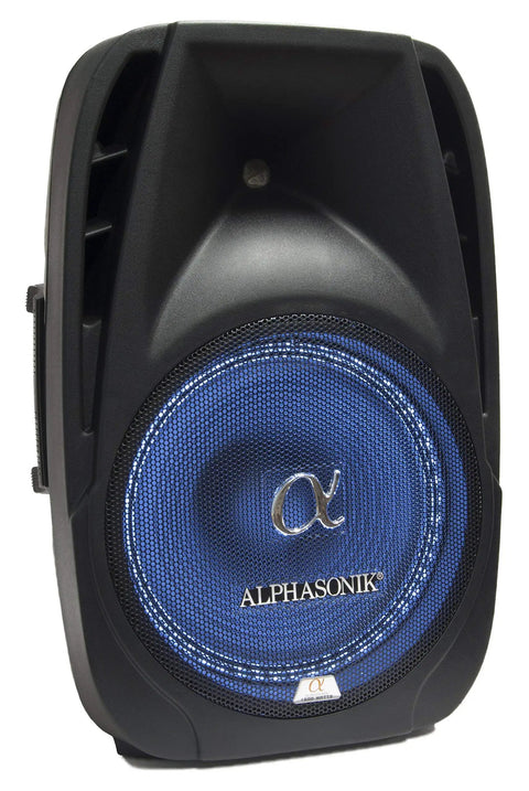 Front view of a speaker from the All In One 10 Inch Powered DJ Speaker Pair With 1000W Peak Power Party Ready Pro Bass Amplified PA System