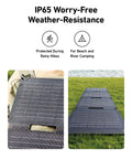 Solix PS30 Foldable 30W Solar Panel Charger with IP65 weatherproof build for camping, shown folded and spread out on grass.