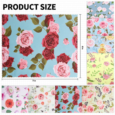8-pack microfiber cleaning cloths, 7 x 6 inches, multicolor rose floral pattern for eyeglasses and screens