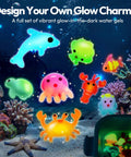 Glow In The Dark Water Gel Kit For Kids With Ten Gels Twelve Sea Creature Molds glowing underwater scene with vibrant sea creatures