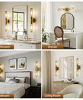 Champagne Gold Battery Operated Wall Sconces Set of 2, Rechargeable Sconce in bathroom and bedroom settings