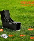 15 Degree Slant Pergola Bracket Kit For 4 By 4 Posts with accessories shown on grass including screws, drill, and glove.