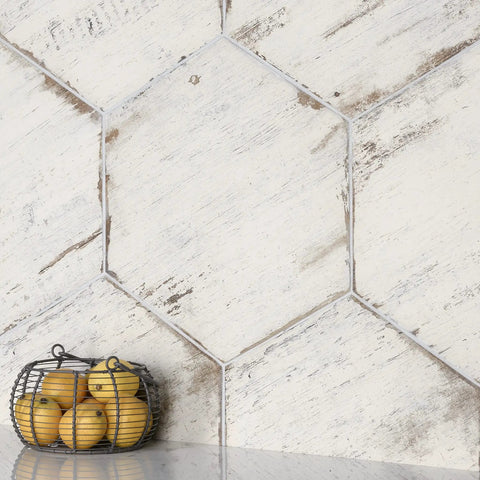 Retro Hex Blanc Porcelain Tile For Floor And Wall You Can Rock 14-1/8 By 16-1/4 In Glazed Medium-Textured Finish with lemons
