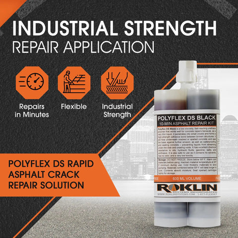 PolyFlex DS Concrete Crack Filler and Quick Drying Asphalt Crack Sealer Kit for Floor and Wall Repairs 21 Ounces Black Waterproof Patch Sealant