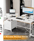 47 Inch Computer Desk With File Cabinet And Built In Power Outlets, USB Chargers, Dual Monitor Stands, Storage Drawer, Shelves And Hooks