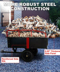 Beefy Heavy Duty Steel Dump Cart With 1,500 Lb Capacity loaded with firewood, reinforced side rib, 0.05" thickened side panel