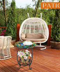 Outdoor Round Side Table 14 Inch Mosaic Butterfly Style Patio Accent Table For Yard Porch Garden Living Room Or Bedroom