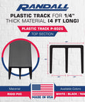 Image of Randall plastic track for 1/4 inch thick material, 4 foot long, top section. Made in USA. Available in white, black, tan.
