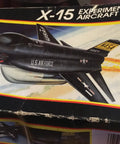 Box art of X-15 Experimental Aircraft 1 To 72 Scale Model Kit with dope detailing, showing ultra realistic cockpit and control panel.