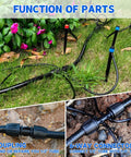 Half Inch Drip Irrigation Tubing For Garden And Landscape Main Line Hose Thick Three Millimeter Wall 50 Feet Includes Two Pack Six Way Connectors And One Half Inch Straight Connector For Easy No Fuss Watering System Setup installed in garden with connectors shown