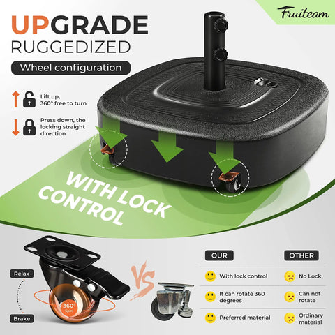 Upgrade design of Mobile Umbrella Base With Four Wheels 154 Lb Capacity Fillable With Water Or Sand Heavy Duty Lock It In