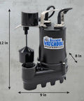 Cast Iron 1/2 HP Submersible Sump Pump With Copper-Wound PSC Motor, 4300 GPH At 0 Ft Lift, 3600 GPH, vertical switch, dimensions 12x9x8 inches