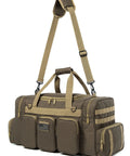 Heavy Duty Tactical Range Duffel With MOLLE Gear, Lockable Zippers, Water Resistant Polyester, Large Opening, Military Style Travel Gym Bag for Sports and Duty, Khaki 27 Inch With US Flag Patch.