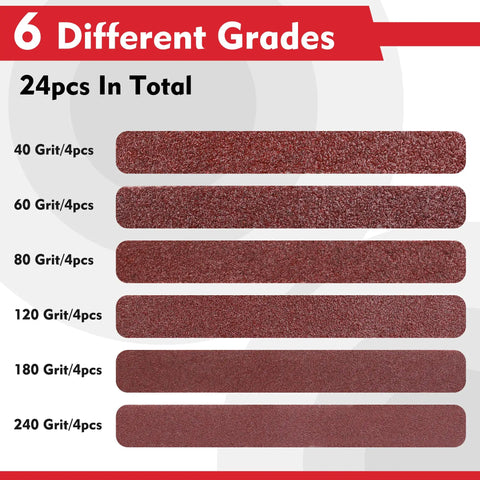 24 Pack Half Inch By Eighteen Inch Aluminum Oxide Sanding Belts For Belt Sanders, Assorted Grits 40 60 80 120 180 240