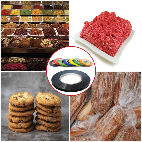 TRU UPVC 24BS Red Poly Bag Sealing Tape Three Eighths Inch By 180 Yards Pack Of One for sealing food items like bread and meat.