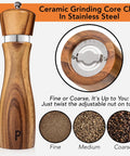 Wooden Salt And Pepper Grinder Set Refillable Mills With Adjustable Coarseness Crafted From Solid Acacia Wood With Ceramic Core