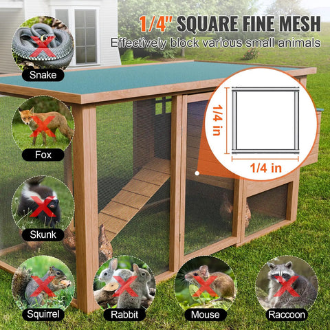 Outdoor enclosure with 1/4 inch square mesh, blocking various animals. Heavy Duty 1/4 Inch Hardware Cloth 48 Inch Wide 50 Foot Roll 23 Gauge