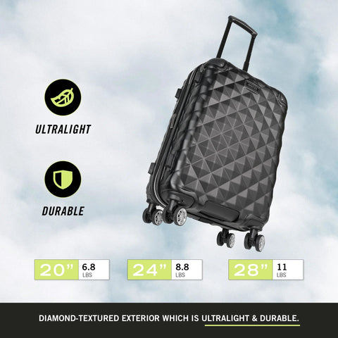 Luggage, Kenneth Cole REACTION Diamond Tower 28-inch black hardside spinner with 8 wheels.