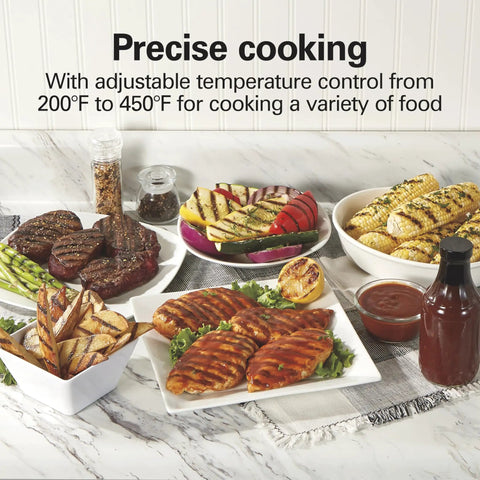 Indoor Searing Grill With Viewing Window And Adjustable Temp To 450F 118 Square Inches Cooking Surface showing grilled foods