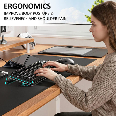 Acrylic Tilted Keyboard Stand For Ergonomic Typing With Clear Tray And Non Slip Silicone Case Wide 17 Inch Keyboard Holder