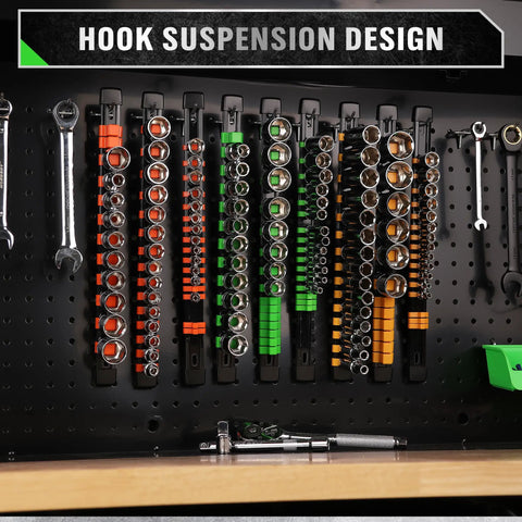 Pro Grade Socket Clip Rail Organizer Kit 6 Piece Set, Heavy Duty ABS Holder With hook suspension and hanging sockets