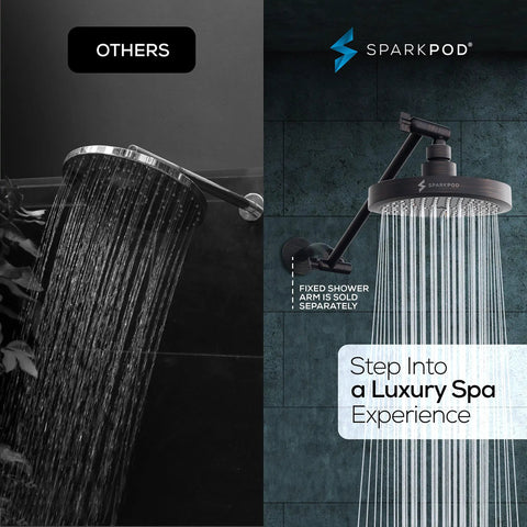 Round Rain Shower Head With Extension Arm, Height Adjustable High Pressure Shower Head, Easy One Minute Install, Oil Rubbed Bronze Finish installed in bathroom.