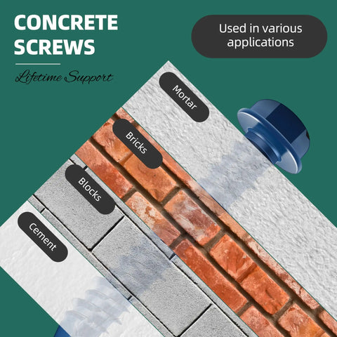 30 Piece Concrete Screw Set Beefy Heavy Duty With Drill Bit One Quarter By One And Three Quarters Inches Slotted Hex Washer Head Masonry Screws for various surfaces