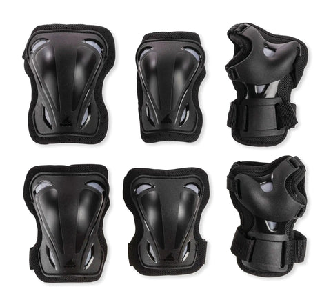 All In One Three Pack Inline Skating Protective Gear Set with Knee Pads Elbow Pads and Wrist Guards for Unisex Adults Black Size Small