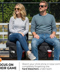 Couple seated on Comfy Stadium Bleacher Seat With Back Support And Thick Padded Cushion Includes Shoulder Strap Black Standard Size One Piece