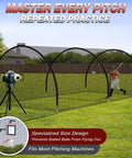 Backyard Batting Cage 22x10x10 Ft Portable Baseball And Softball Cage with player practicing inside.