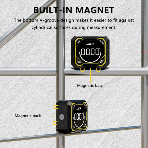 Pro Level Digital Angle Finder With Laser And Magnetic Base And Usb Rechargeable Electronic Inclinometer for cylindrical surfaces.