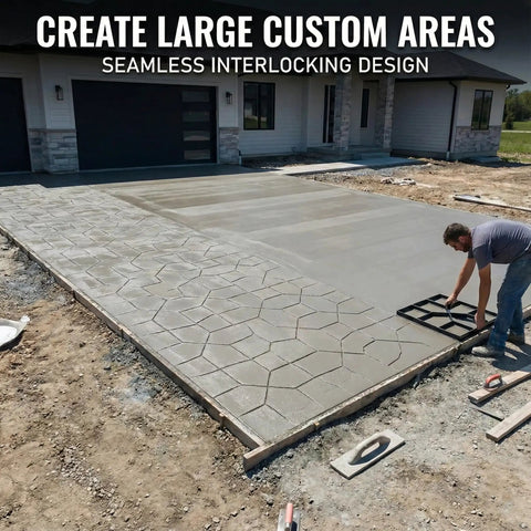 DIY Garden Path Stepping Stone Molds 2 Pack Reusable Concrete Paver Molds For Outdoor Patio Pathway Create Real Stone Look Walkway Easily No Tools Required being used on large patio space