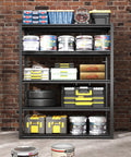 Heavy Duty 72 Inch 5 Tier Metal Storage Shelves Built Like A Tank Adjustable Garage Shelving Setup For Heavy Lifting And Big Gear Industrial Utility Rack Black Gray, filled with tools and supplies.