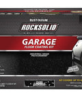 Pro Grade Polycuramine Garage Floor Coating With Drop Dead Slick High Gloss Black Finish Way Tougher Than Standard Epoxy Easy Self Leveling Two Part System For Garages And Basements package on a black background showing 2.5 car garage kit.