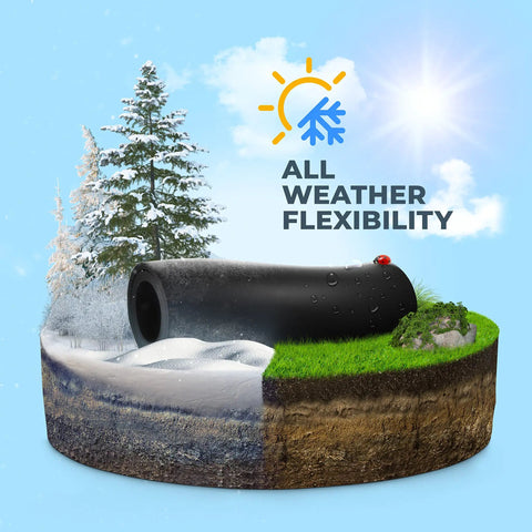 Ultra Durable 3/8-Inch By 100 Foot Rubber Air Hose with all-weather design showcasing winter snow and summer grass.