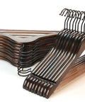 Heavy Duty Wood Coat Hangers With Smooth Retro Finish Boutique Quality Pro Grade Wooden Suit Hangers Thick Non Slip Rubber Pants Bar Extra Smooth Notches 360 Degree Swivel Black Hook 18 Pack