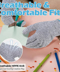 Kids Cut Resistant Gloves For Cooking And Crafting, 100 Percent Food Safe, Breathable, Lightweight, shown cutting paper