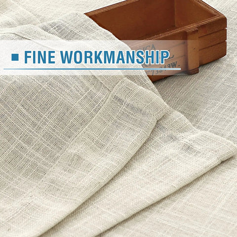 Close-up of Cozy Natural Linen Blend Curtains for Living Room with burlap texture and fine workmanship shown.
