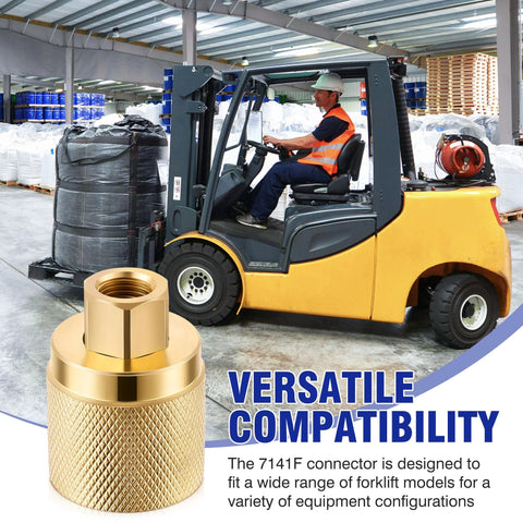 Close-up of Datanly 2-pack brass forklift connector, female; 1-1/4 in inlet to 1/4 in NPT outlet; includes 4 O-rings.