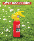 Automatic Bubble Blower Fire Extinguisher Style Bubble Machine With 230 Ml Bubble Solution for Kids on grass.