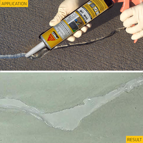 Applying Crack Flex Sealant For Horizontal Cracks Up To One Inch Gray Self Leveling Waterproof Polyurethane Sealant on concrete surface