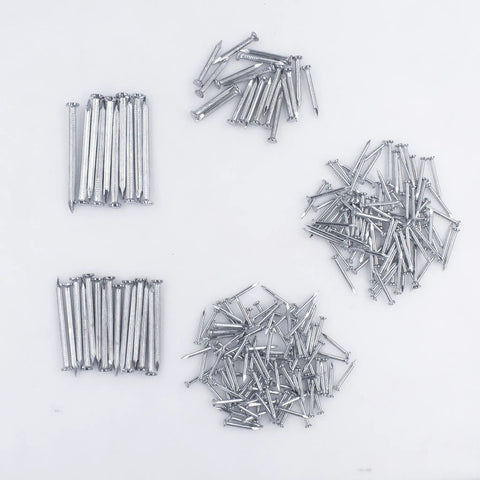 Five Size Galvanized Brick Nails Kit 275 Pieces For Hanging Pictures And DIY Woodworking, displayed on white surface